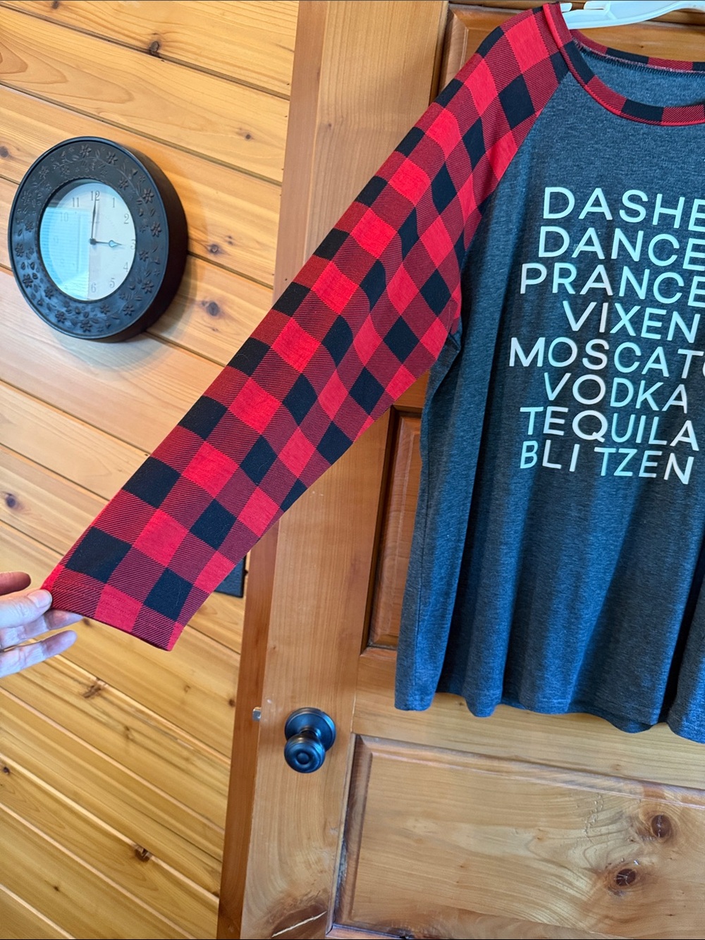 Graphic Raglan Tee with Red Buffalo Plaid Sleeves - Picture 2 of 2
